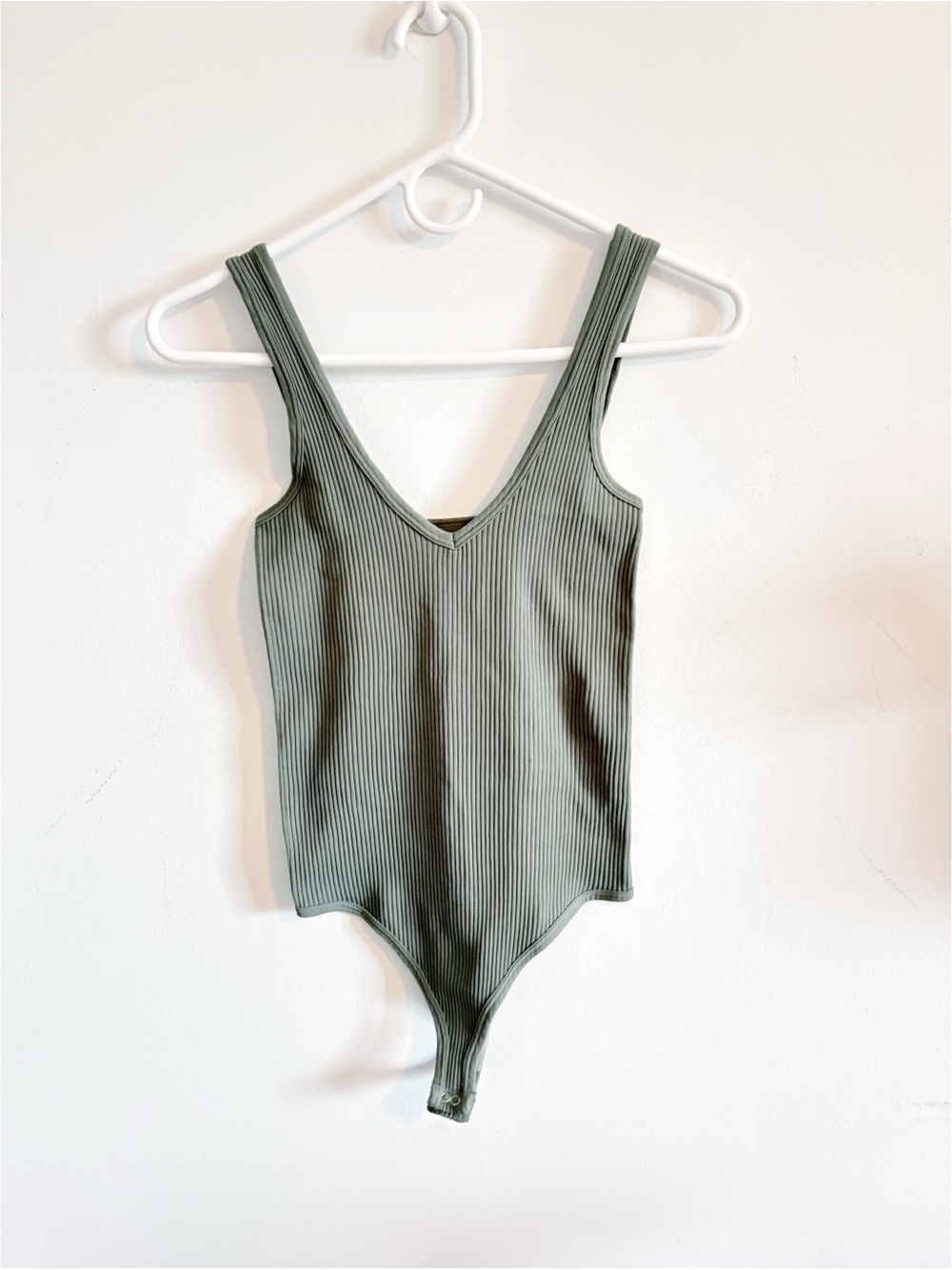 Free People Sage Green Ribbed Bodysuit